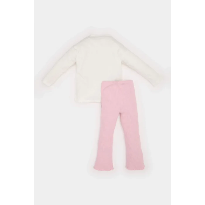 Defacto E5467 Beyaz Kız Bebek 2li Takım Leopar Desenli Uzun Kollu Tişört Beli Lastikli Tayt