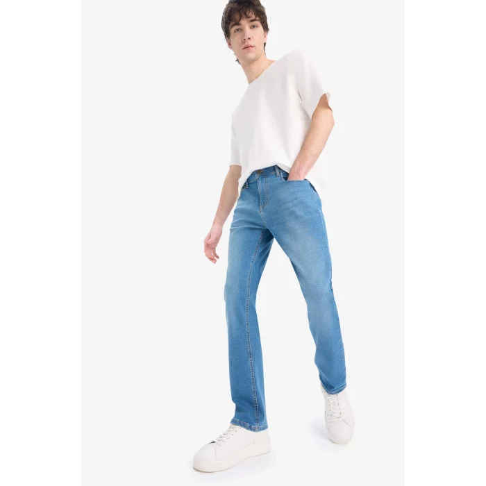 Defacto E7024 Mavi Sergio Regular Fit Normal Kalıp Normal Bel Boru Paça Jean Pantolon