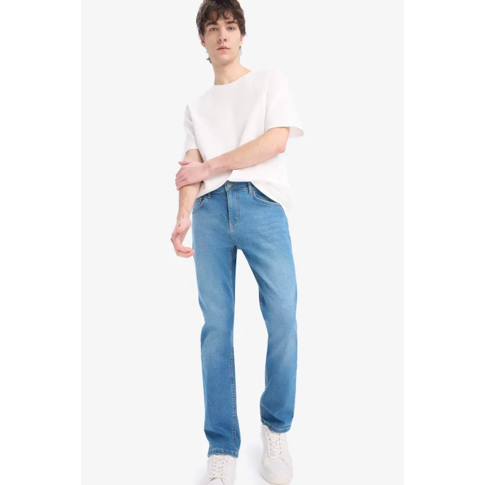 Defacto E7024 Mavi Sergio Regular Fit Normal Kalıp Normal Bel Boru Paça Jean Pantolon