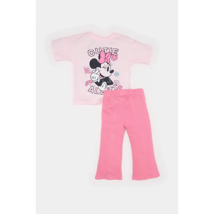 Defacto E4849 Pembe Kız Bebek Disney Mickey & Minnie 2li Takım Kısa Kollu Tişört Fitilli Kaşkorse Esnek Belli Tayt
