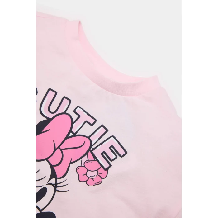 Defacto E4849 Pembe Kız Bebek Disney Mickey & Minnie 2li Takım Kısa Kollu Tişört Fitilli Kaşkorse Esnek Belli Tayt