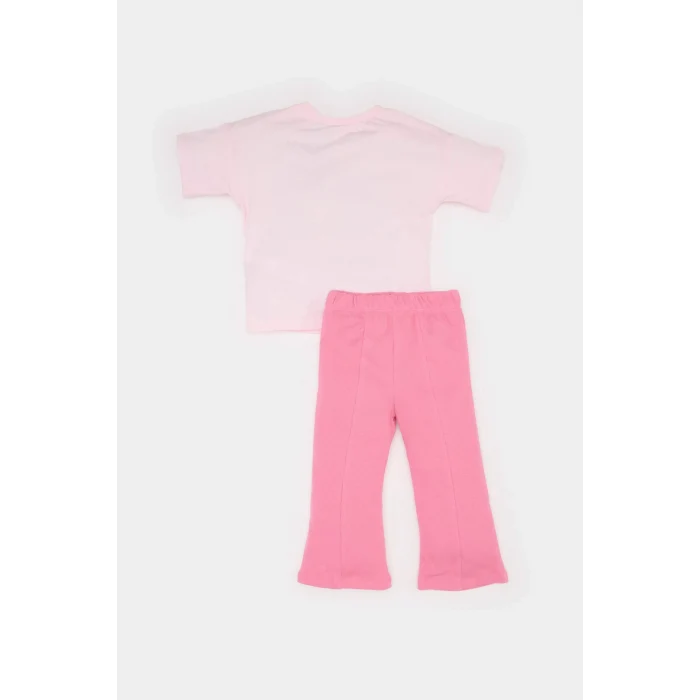 Defacto E4849 Pembe Kız Bebek Disney Mickey & Minnie 2li Takım Kısa Kollu Tişört Fitilli Kaşkorse Esnek Belli Tayt