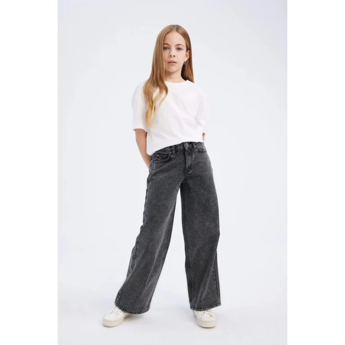 Defacto D7094 DENIM Kız Çocuk Wide Leg Geniş Bol Paça Pamuklu Jean Pantolon