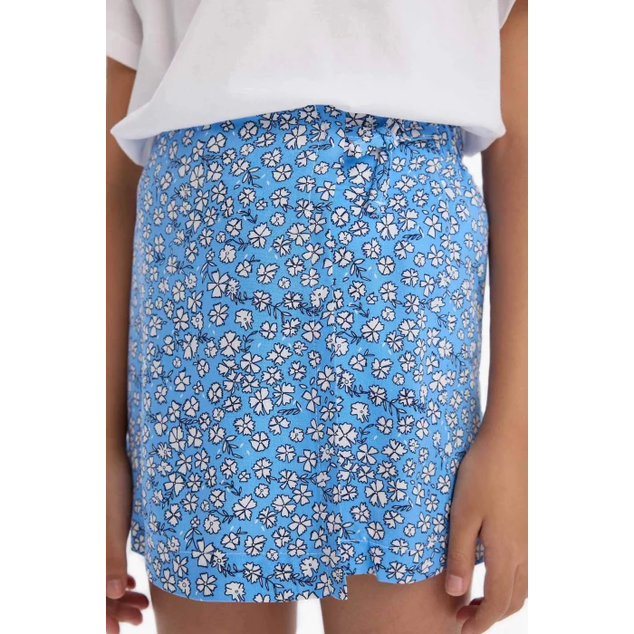 Defacto E1259 Beyaz Kız Çocuk 2li Takım Baskılı Kısa Kollu Tişört Çiçekli Şort Etek