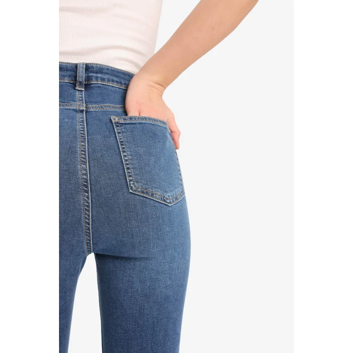Defacto D8177 Mavi Anna Skinny Fit Yüksek Bel Düz Paça Uzun Jean Taş Yıkama Pantolon