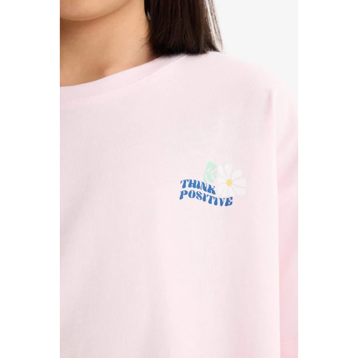 Defacto E3816 Pembe Kız Çocuk 2li Takım Baskılı Kısa Kollu Tişört Uzun Tayt