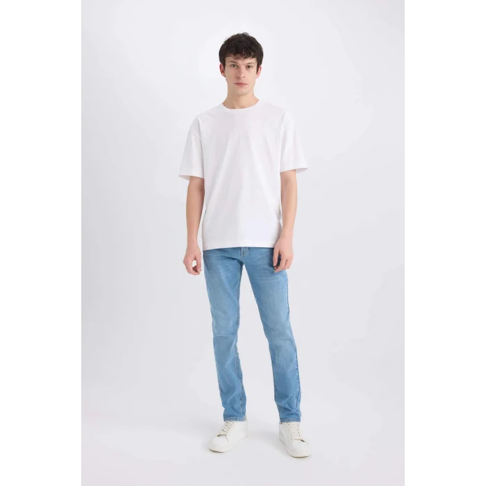 Defacto D8583 Mavi Pedro Slim Fit Dar Kalıp Normal Bel Dar Paça Jean Pantolon