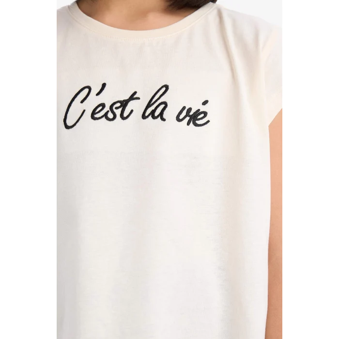 Defacto E1260 Bej Kız Çocuk 2li Takım Baskılı Kolsuz Tişört Şort Etek