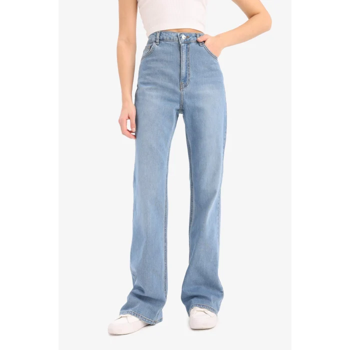 Defacto D7974 Mavi Slim Flare Yüksek Bel Düz Paça Uzun Jean Pantolon