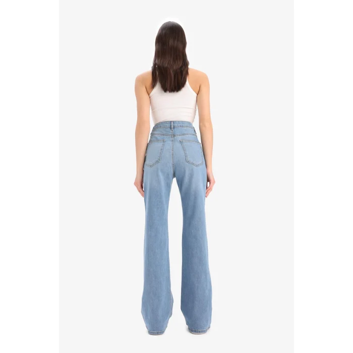 Defacto D7974 Mavi Slim Flare Yüksek Bel Düz Paça Uzun Jean Pantolon