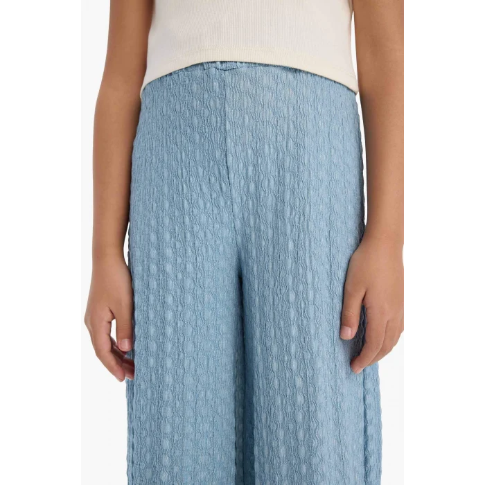 Defacto C3814 Ekru Kız Çocuk Fitilli Kaşkorse 2li Takım Baskılı Kısa Kollu Tişört Geniş Bol Paça Pantolon