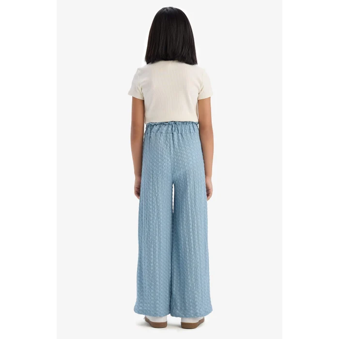 Defacto C3814 Ekru Kız Çocuk Fitilli Kaşkorse 2li Takım Baskılı Kısa Kollu Tişört Geniş Bol Paça Pantolon