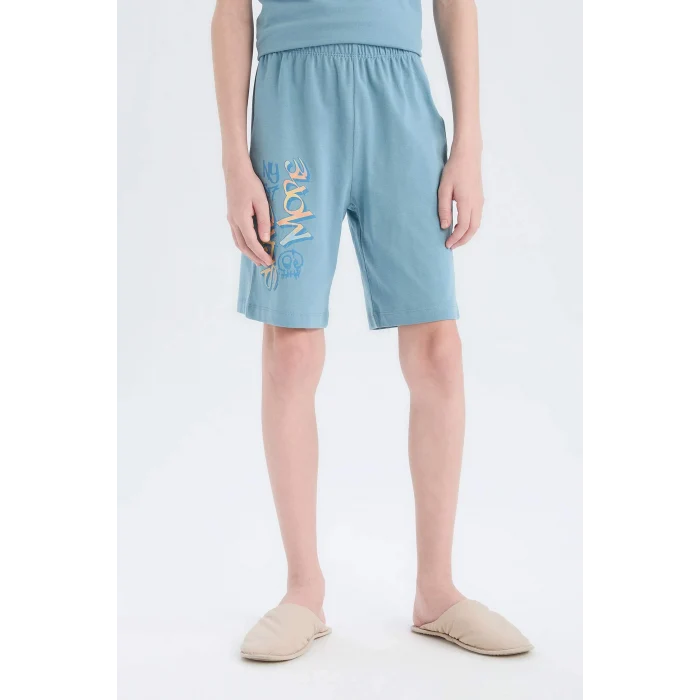 Defacto E0157 Mavi Erkek Çocuk Pijama Takımı Baskılı Kısa Kollu Üst Şort
