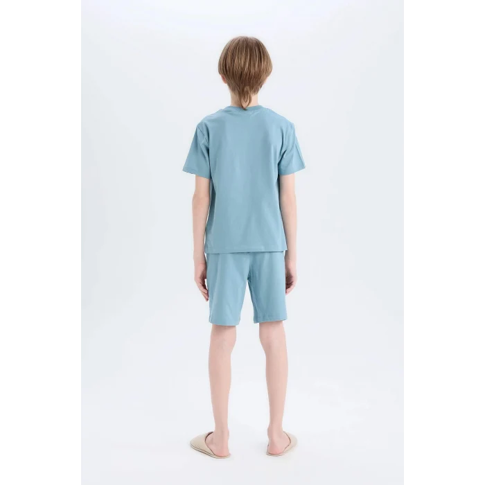Defacto E0157 Mavi Erkek Çocuk Pijama Takımı Baskılı Kısa Kollu Üst Şort