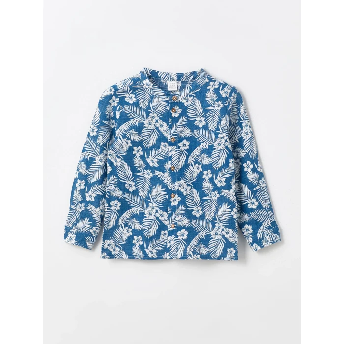 LCW baby MAVİ Hakim Yaka Uzun Kol Baskılı Erkek Bebek Gömlek ve Pantolon 2li