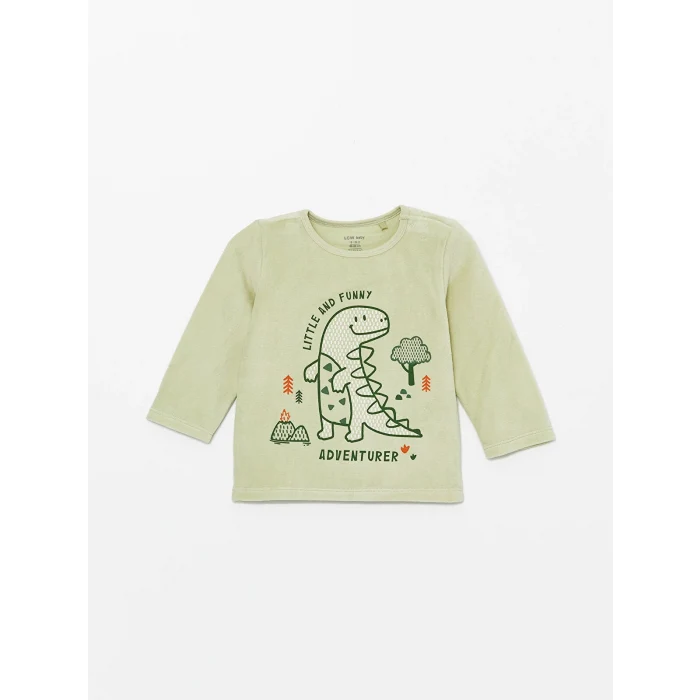 LCW baby YEŞİL Bisiklet Yaka Kadife Kız Bebek Pijama Takım