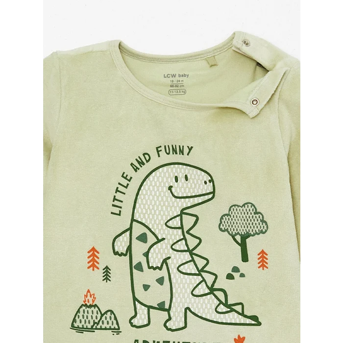 LCW baby YEŞİL Bisiklet Yaka Kadife Kız Bebek Pijama Takım