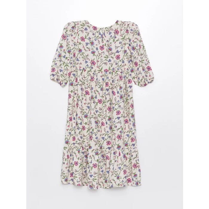 LCW Kids EKRU Bisiklet Yaka Çiçekli Kız Çocuk Elbise