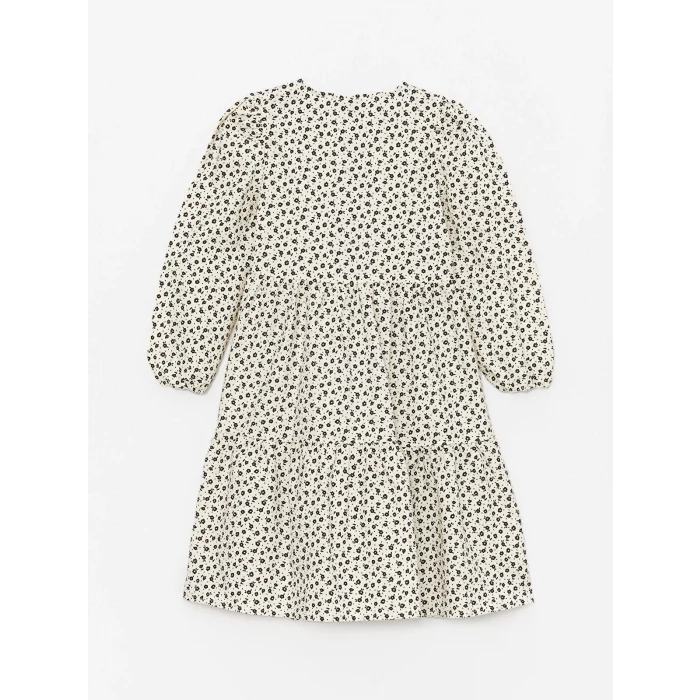 LCW Kids EKRU Bisiklet Yaka Çiçekli Kız Çocuk Elbise