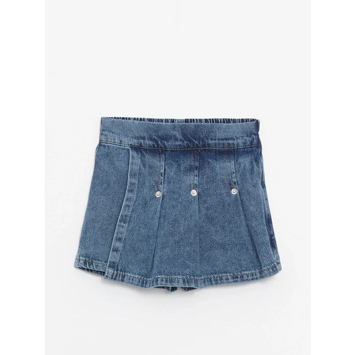LCW Kids MAVİ Beli Lastikli Kız Çocuk Jean Şort Etek
