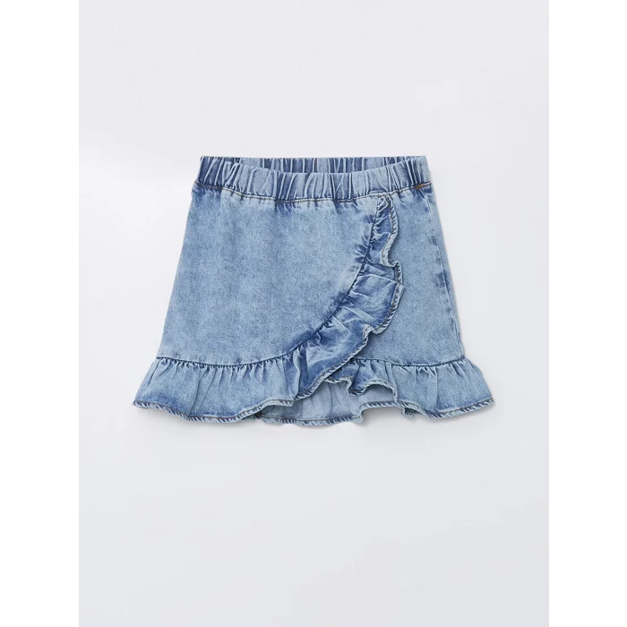 LCW Kids MAVİ Beli Lastikli Fırfırlı Kız Çocuk Jean Etek