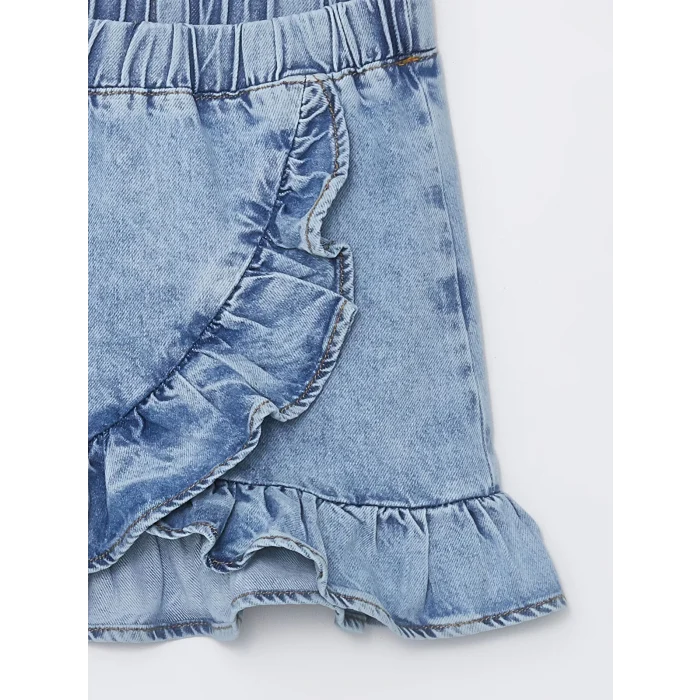 LCW Kids MAVİ Beli Lastikli Fırfırlı Kız Çocuk Jean Etek