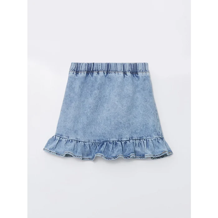 LCW Kids MAVİ Beli Lastikli Fırfırlı Kız Çocuk Jean Etek