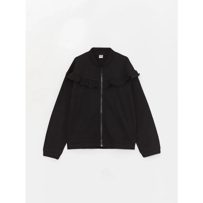 LCW Kids SİYAH Bisiklet Yaka Uzun Kollu Kız Çocuk Hırka