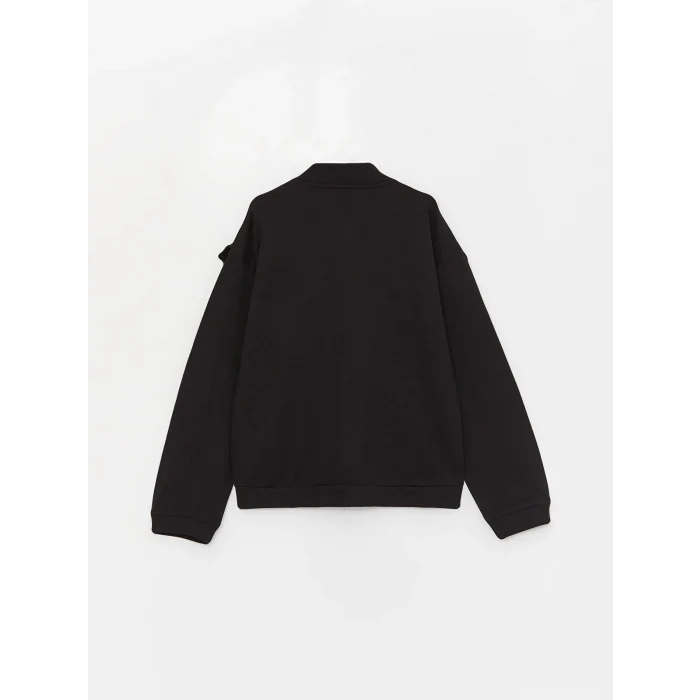 LCW Kids SİYAH Bisiklet Yaka Uzun Kollu Kız Çocuk Hırka