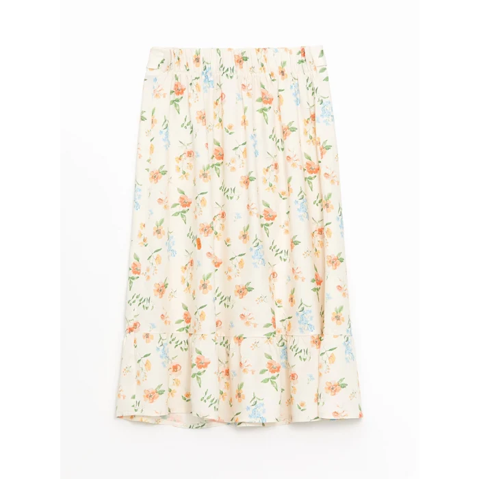 LCW Kids EKRU Beli Lastikli Çiçekli Kız Çocuk Etek