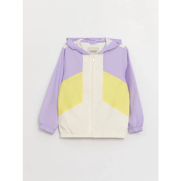 LCW Kids EKRU Kapüşonlu Renk Bloklu Kız Çocuk Mont
