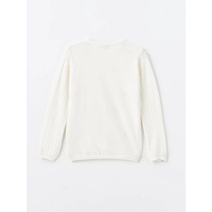 LCW Kids EKRU Bisiklet Yaka Çiçek Nakışlı Kız Çocuk Triko Hırka