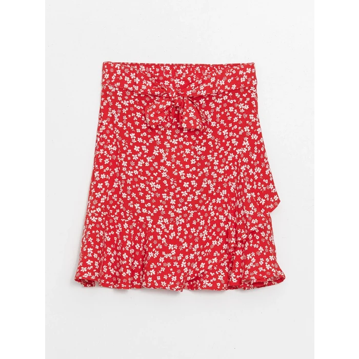 LCW Kids KIRMIZI Beli Lastikli Çiçekli Kız Çocuk Etek