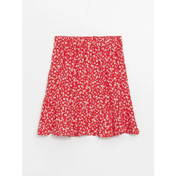 LCW Kids KIRMIZI Beli Lastikli Çiçekli Kız Çocuk Etek