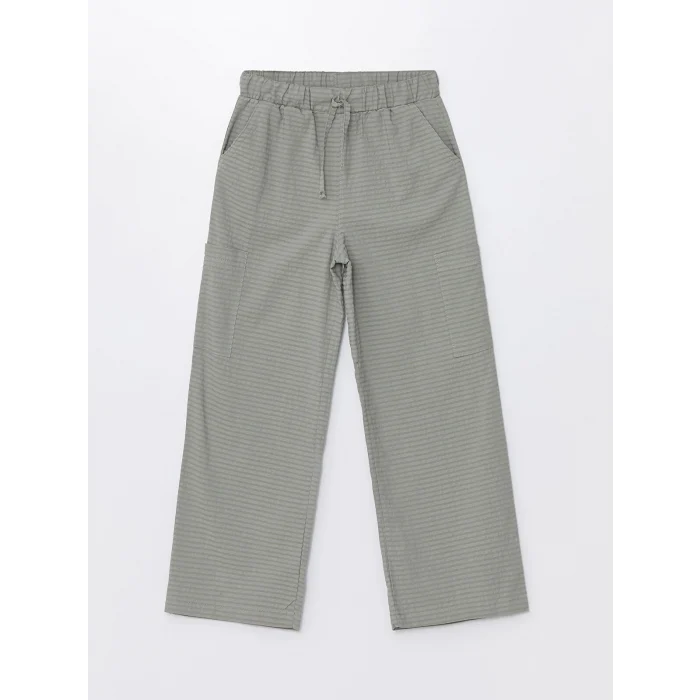 LCW Kids HAKİ Beli Lastikli Wideleg Kız Çocuk Pantolon