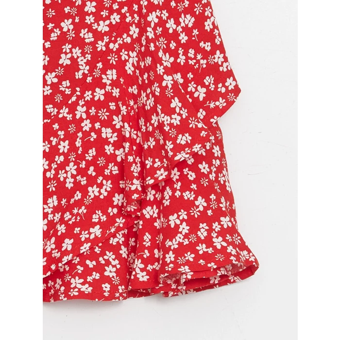 LCW Kids KIRMIZI Beli Lastikli Çiçekli Kız Çocuk Etek