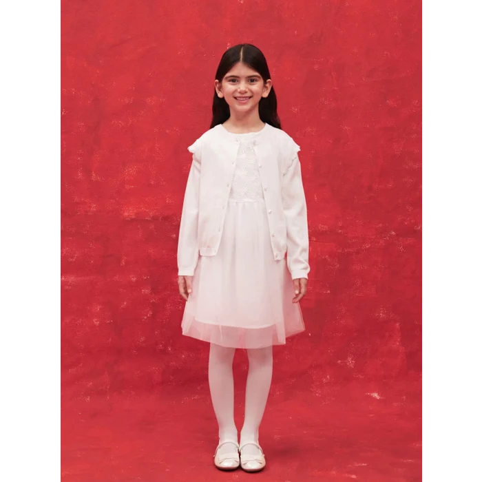 LCW Kids BEYAZ Bisiklet Yaka Uzun Kollu Kız Çocuk Triko Hırka