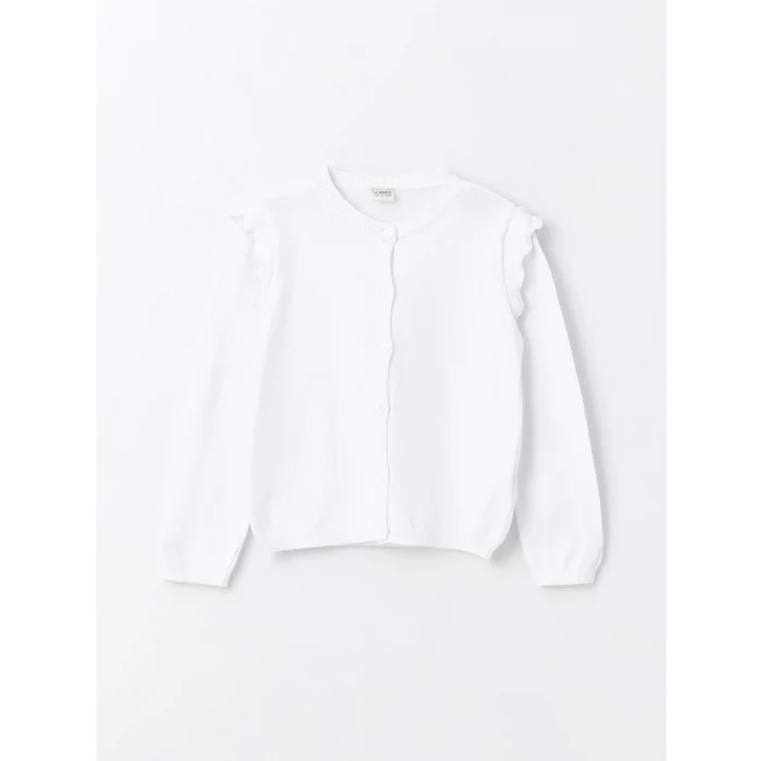 LCW Kids BEYAZ Bisiklet Yaka Uzun Kollu Kız Çocuk Triko Hırka