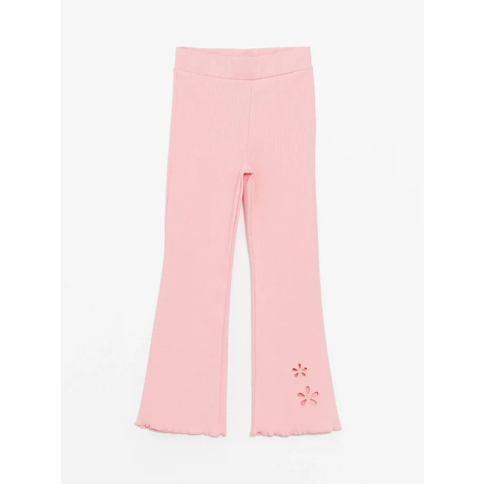 LCW Kids PEMBE Beli Lastikli Çiçekli İspanyol Paça Kız Çocuk Tayt