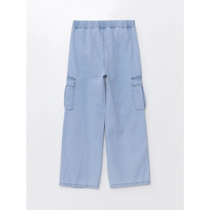 LCW Kids İNDİGO Beli Lastikli Wideleg Kız Çocuk Kargo Jean Pantolon