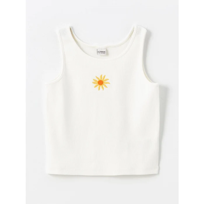 LCW Kids EKRU Bisiklet Yaka Baskılı Kız Çocuk Atlet ve Etek