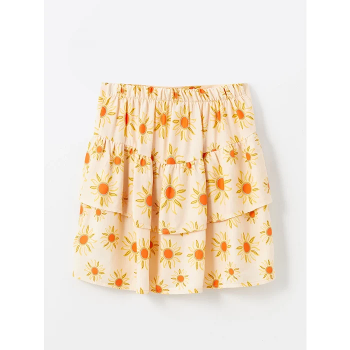 LCW Kids EKRU Bisiklet Yaka Baskılı Kız Çocuk Atlet ve Etek