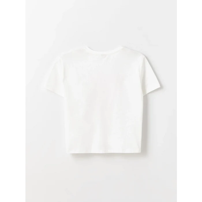 LCW Kids EKRU Bisiklet Yaka Baskılı Kısa Kollu Kız Çocuk Tişört ve Pantolon