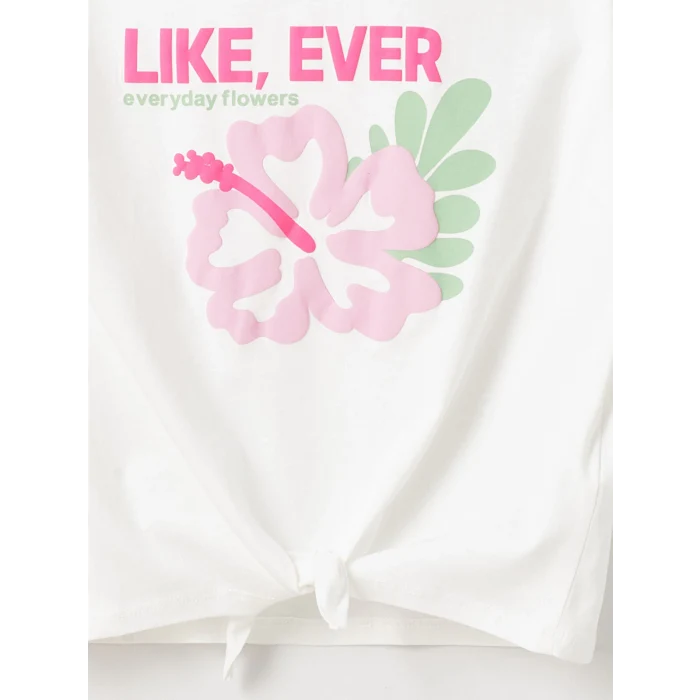 LCW Kids EKRU Bisiklet Yaka Baskılı Kısa Kollu Kız Çocuk Tişört ve Pantolon