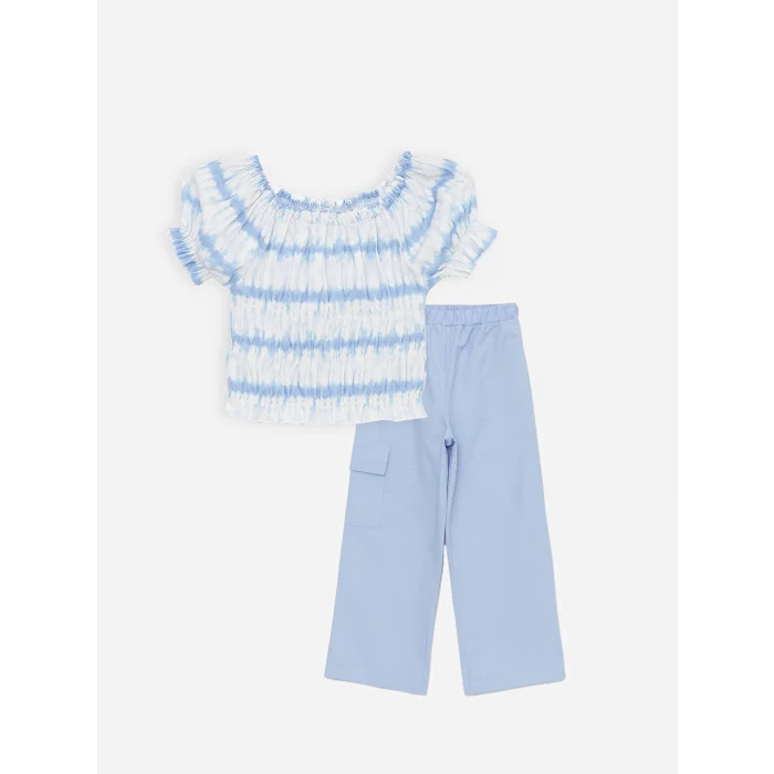 LCW Kids MAVİ Kayık Yaka Kız Çocuk Bluz ve Pantolon