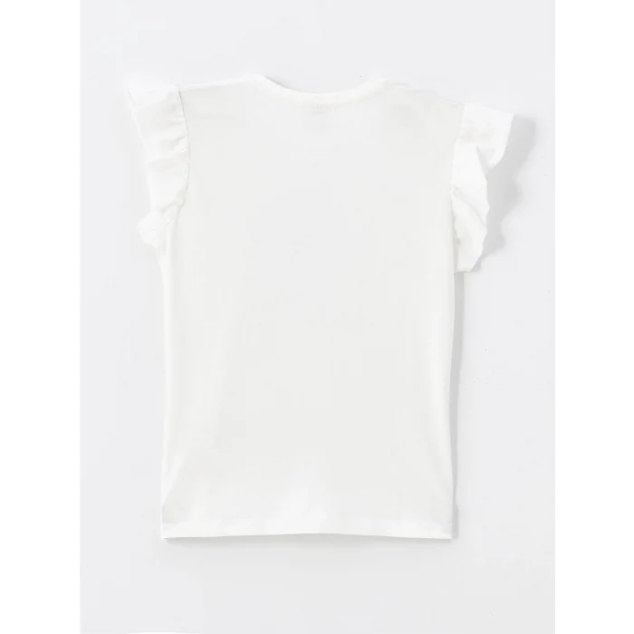 LCW Kids EKRU Bisiklet Yaka Çiçekli Kısa Kollu Kız Çocuk Tişört ve Etek