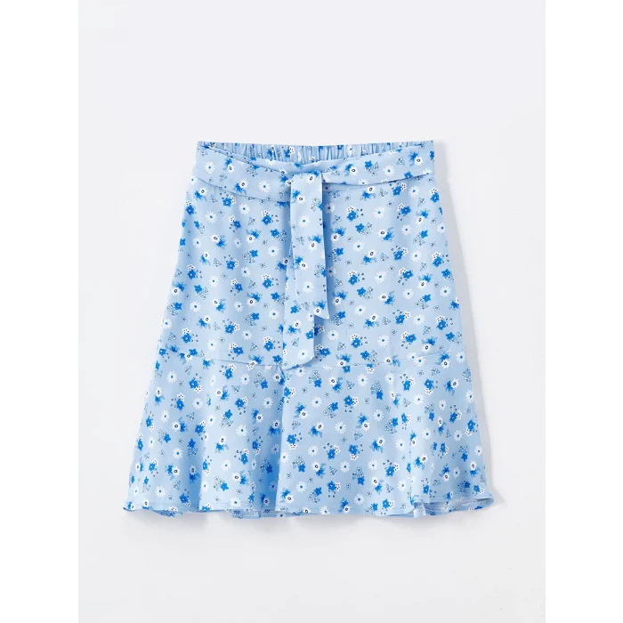 LCW Kids EKRU Bisiklet Yaka Çiçekli Kısa Kollu Kız Çocuk Tişört ve Etek