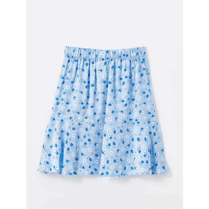 LCW Kids EKRU Bisiklet Yaka Çiçekli Kısa Kollu Kız Çocuk Tişört ve Etek