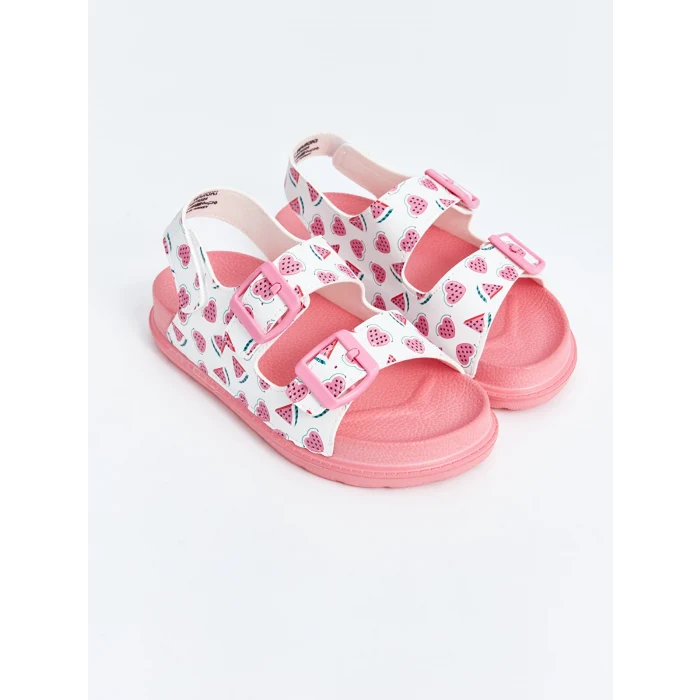 LCW STEPS BEYAZ Cırt Cırtlı Baskılı Kız Çocuk Sandalet