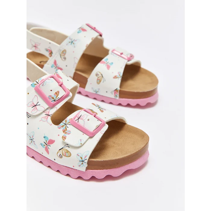 LCW STEPS EKRU Baskılı Kız Çocuk Sandalet
